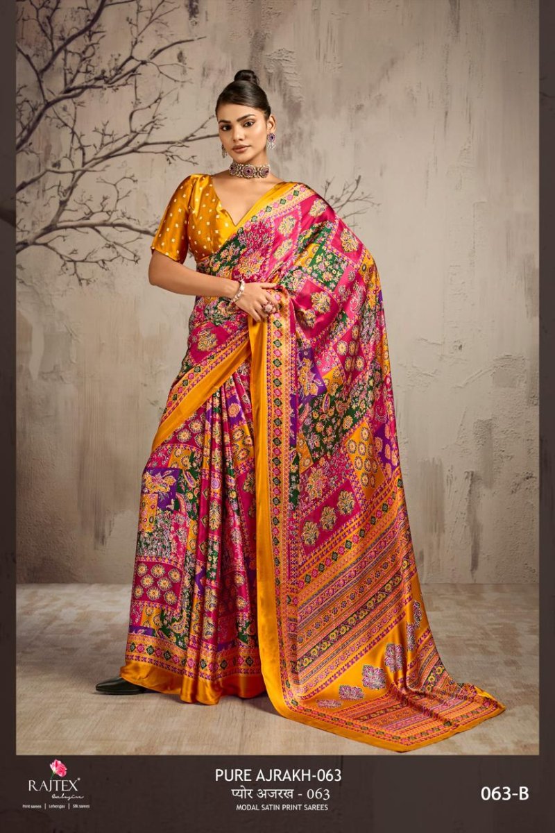 Pure Ajrakh 063 By Rajtex Modal Satin Ajrakh Print Saree
